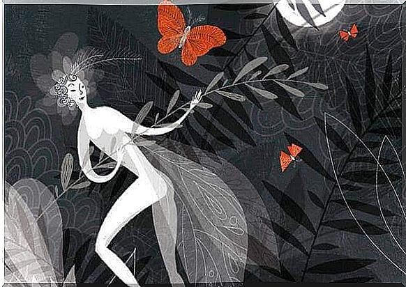 drawing of woman and butterflies